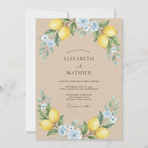Yellow Lemon Azure Eucalyptus Wedding Invitation