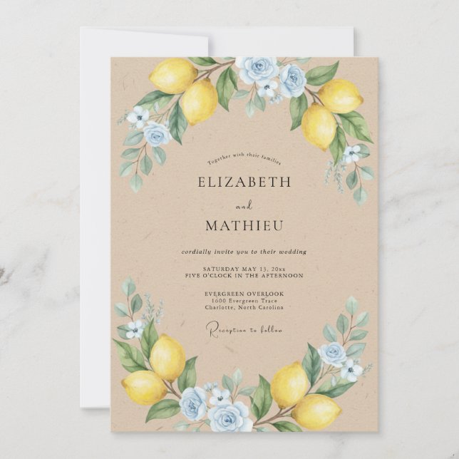 Yellow Lemon Azure Eucalyptus Wedding Invitation (Front)