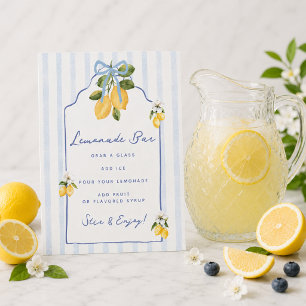 Yellow Lemon Blue Bow Lemonade Bar Pedestal Sign