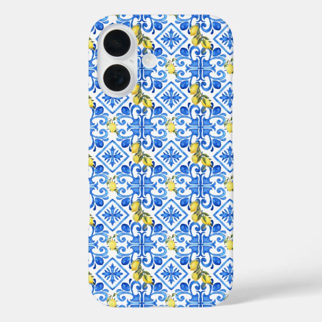 Yellow Lemon Blue Tile  Case-Mate iPhone Case (Back)