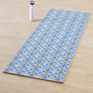 Yellow Lemon Blue Tile Yoga Mat