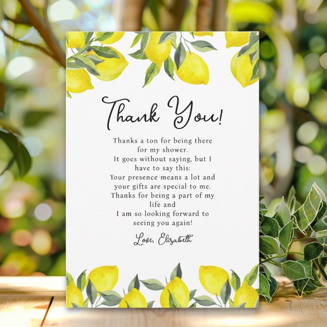 Yellow Lemon Bridal Shower Party Thank You Card (Creator Uploaded)