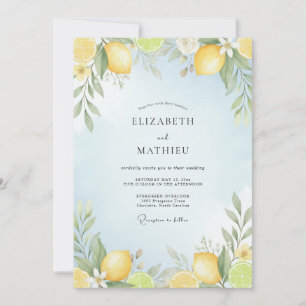 Yellow Lemon Citrus Dusty Eucalyptus Wedding Invitation