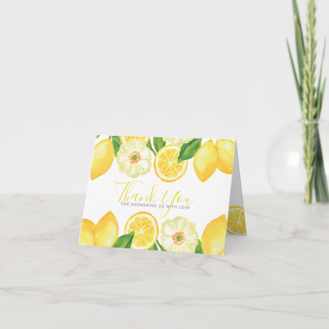 Yellow Lemon Citrus Floral Shower Thank You (Front)