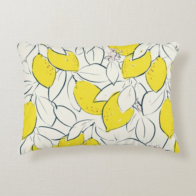 Yellow lemon citrus fruit hand drawn illustration  accent pillow (Front)