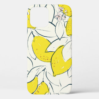 Yellow lemon citrus fruit hand drawn illustration  iPhone 12 case
