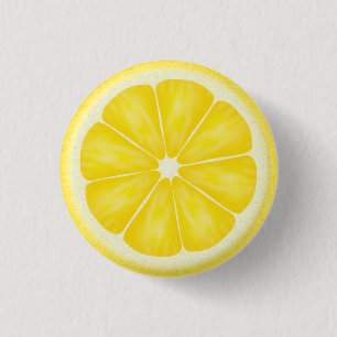 Yellow Lemon Citrus Fruit Slice 1 Inch Round Button