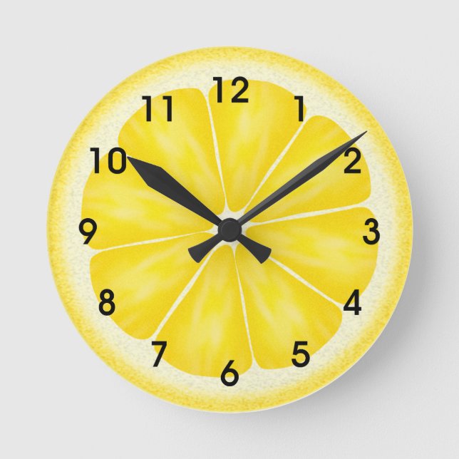 Yellow Lemon Citrus Fruit Slice Round Clock (Front)