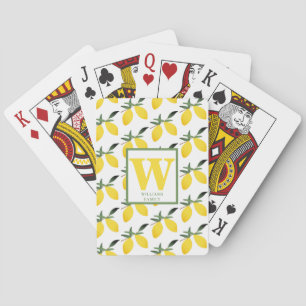 Yellow Lemon Citrus Monogram Name Playing Cards