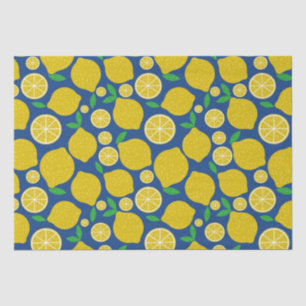 Yellow Lemon Citrus Pattern on Blue  Tissue Paper
