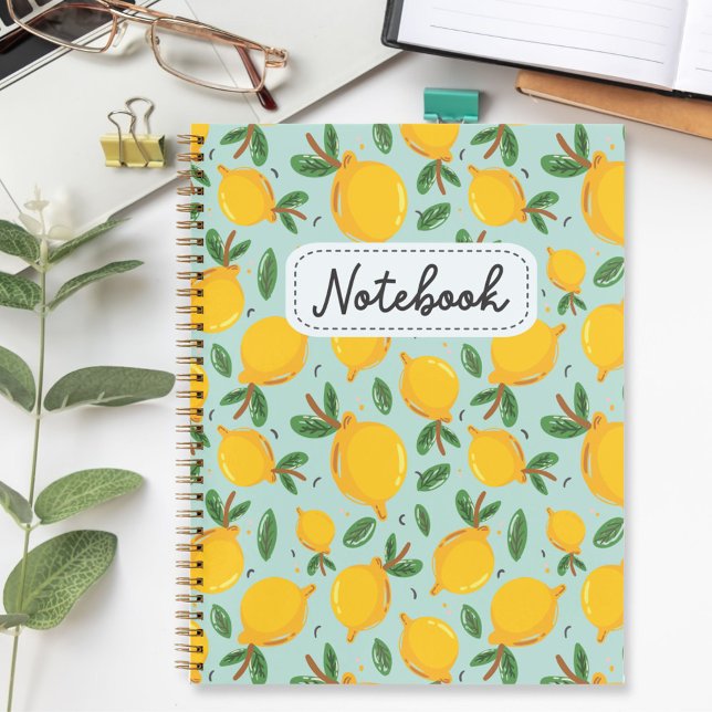 Yellow Lemon Citrus Pattern on Green Vintage  Notebook (In situ)