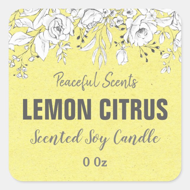 Yellow Lemon Citrus Soy Candle Product Labels (Front)
