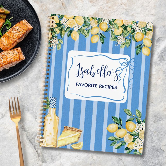 Yellow Lemon Fruit and Blue Stripes Recipe Book (In situ)