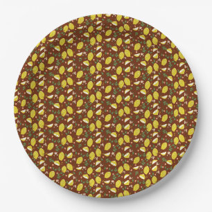 Yellow lemon fruit bright summer patten paper plate
