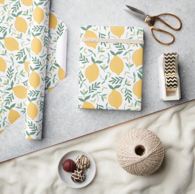 Yellow Lemon Fruit Pattern Food Themed Wrapping Paper (Crafts)