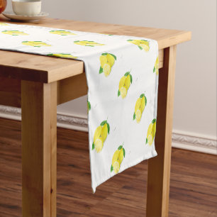 Yellow Lemon fruit watercolor citrus pattern  Short Table Runner