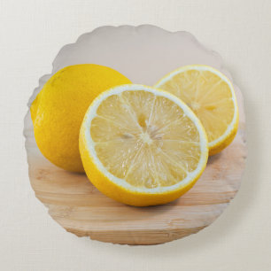Yellow Lemon Fruits Food Photography Still Life Round Pillow
