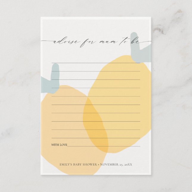 Yellow Lemon Fruity Citrus Advise Mum Baby Shower Enclosure Card (Front)