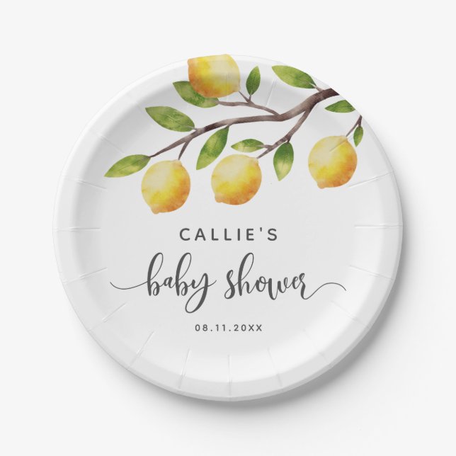 Yellow Lemon Gender Neutral Baby Shower  Paper Plate (Front)