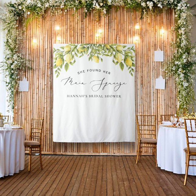Yellow Lemon Mediterranean Bridal Shower Backdrop Tapestry (Creator Uploaded)