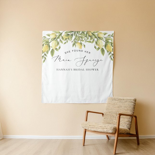 Yellow Lemon Mediterranean Bridal Shower Backdrop Tapestry (Creator Uploaded)