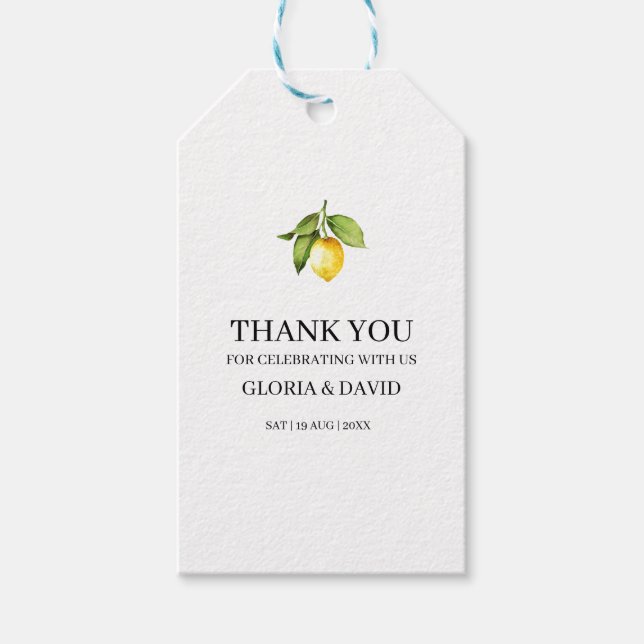 Yellow Lemon Modern Wedding Favour or Gift Tags (Front)