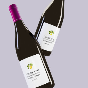 Yellow Lemon Modern Wedding Wine Label