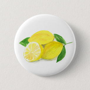 Yellow Lemon print art fruit watercolour 2 Inch Round Button