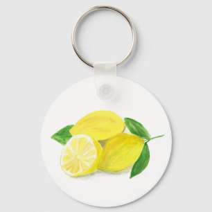 Yellow Lemon print art fruit watercolour Keychain