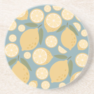 Yellow Lemon Seamless Pattern Coaster