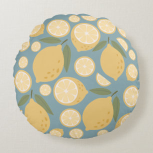 Yellow Lemon Seamless Pattern Round Pillow