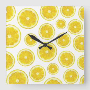 Yellow lemon slice fresh fruit square wall clock