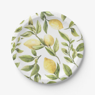 Yellow Lemon Sorrento Mediterranean Bridal Shower Paper Plate