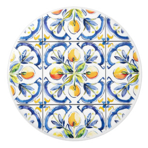 Yellow Lemon Tile Pattern Ceramic Knob