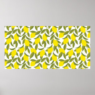 Yellow lemon tree seamless pattern poster