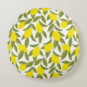 Yellow lemon tree seamless pattern round pillow