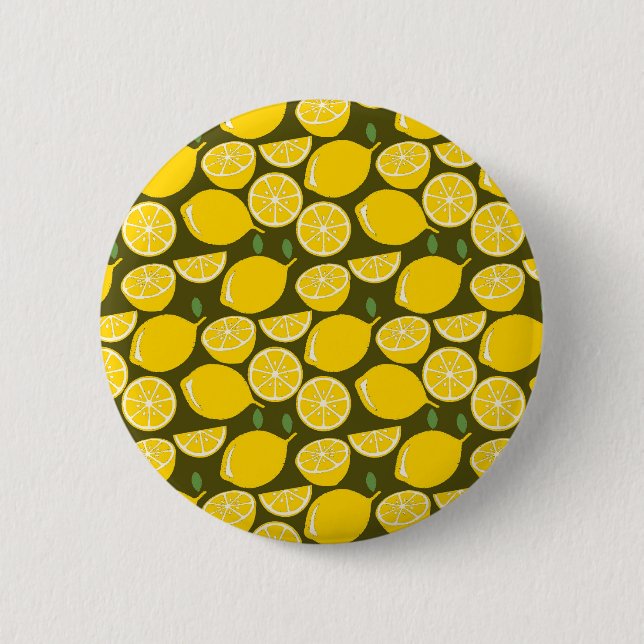 Yellow Lemon Wallpaper Pattern Summer 2 Inch Round Button (Front)
