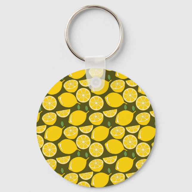 Yellow Lemon Wallpaper Pattern Summer Keychain (Front)