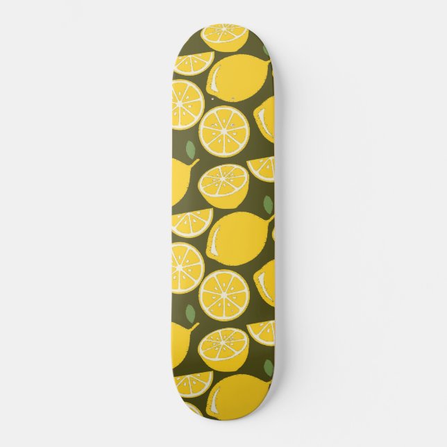 Yellow Lemon Wallpaper Pattern Summer Skateboard (Front)