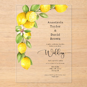 Yellow Lemon Wedding Acrylic Invitation