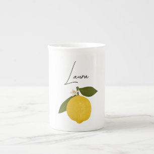 Yellow Lemon with Green Leaves   Fresh Citrus  Bone China Mug