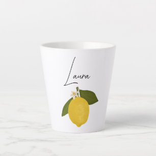 Yellow Lemon with Green Leaves   Fresh Citrus  Latte Mug