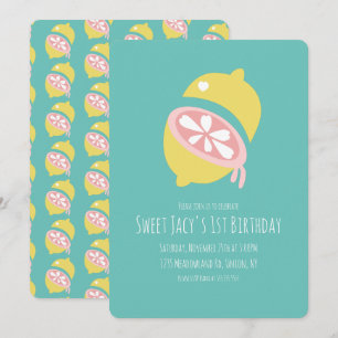 Yellow Lemon with Heart Sweet Birthday Invitation