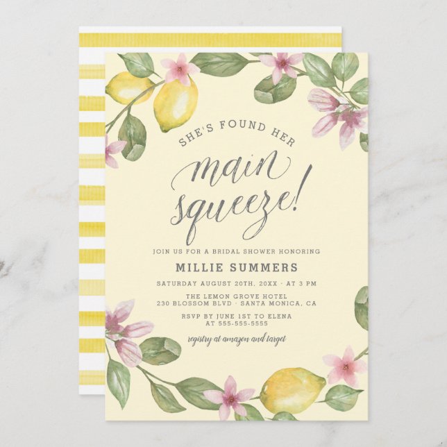 Yellow | Lemon Wreath Main Squeeze Bridal Shower Invitation (Front/Back)