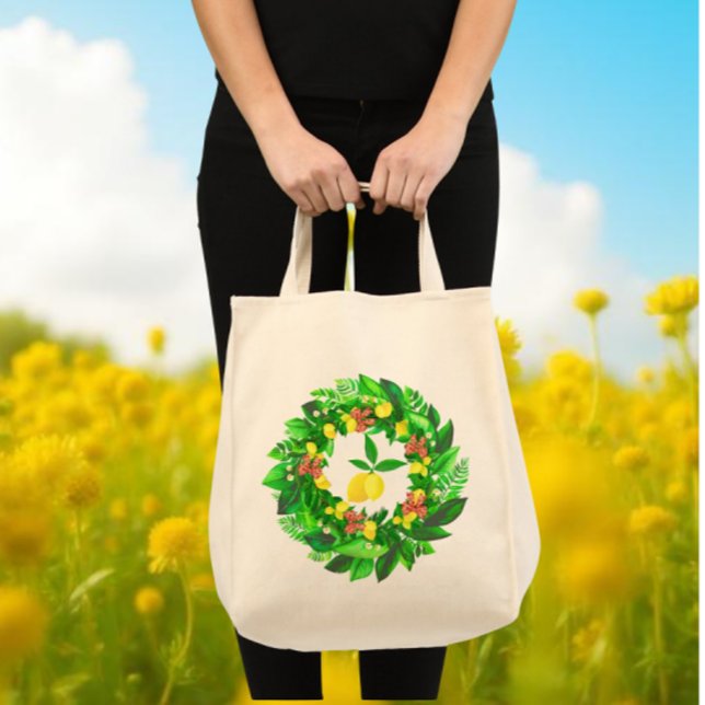 Yellow Lemon Wreath  Tote Bag (Budget tote bag makes a great gift for Mothers Day!)