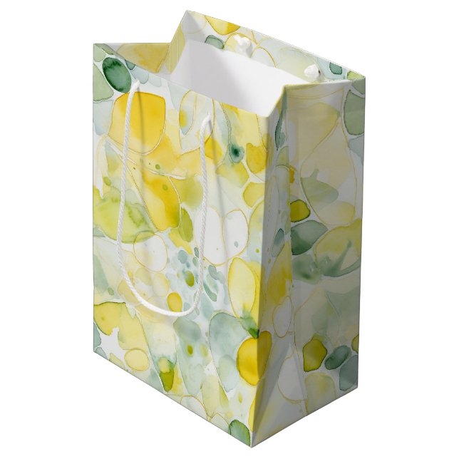 Yellow Lemons Abstract Bridal Shower Medium Gift Bag (Front Angled)
