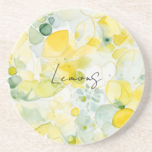 Yellow Lemons Abstract Coaster