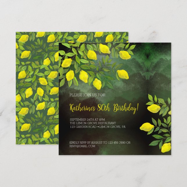 Yellow lemons and branches invitation (Front/Back)