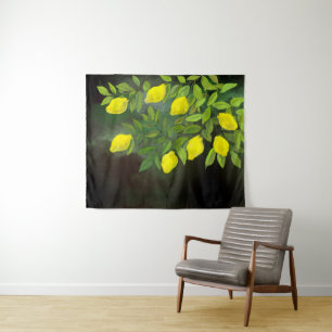 Yellow lemons and branches tapestry