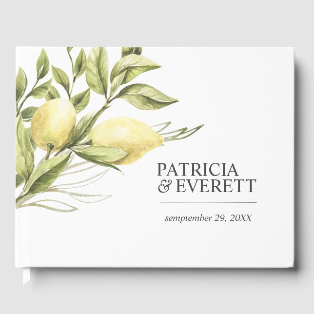 Yellow Lemons and foliage | Wedding keepsake Guest Book (Front)